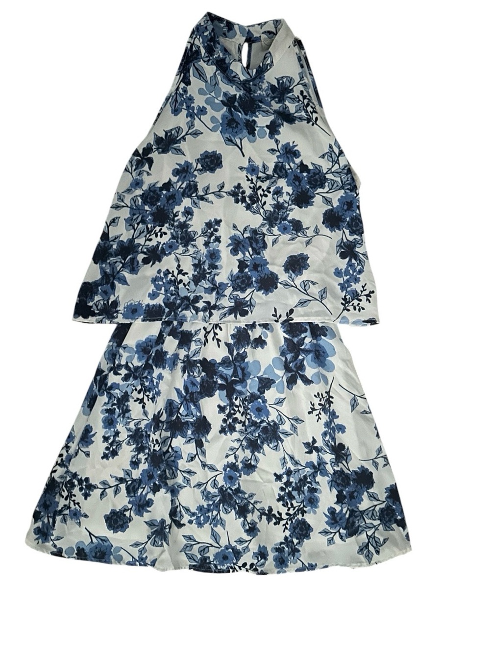Paper Crane Floral Halter Navy Blue White Dress